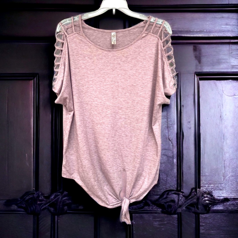 Perception Concept Cold Shoulder Multi Strap Short Sleeve Top  | Size XL